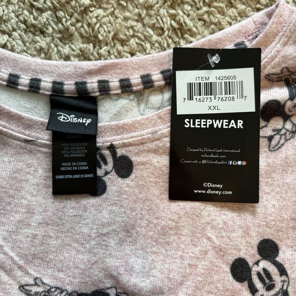 Disney 2 Piece Cozy Pajama Set Lounge Pants Mickey Minnie Pink Ladies 2XL‎ NWT - Picture 4 of 9